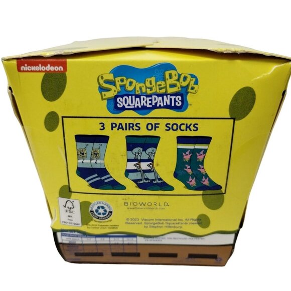 Bioworld SpongeBob SquarePants Mens 3 Pair Crew Socks Size 10 to 13 Nickelodeon - Picture 2 of 5